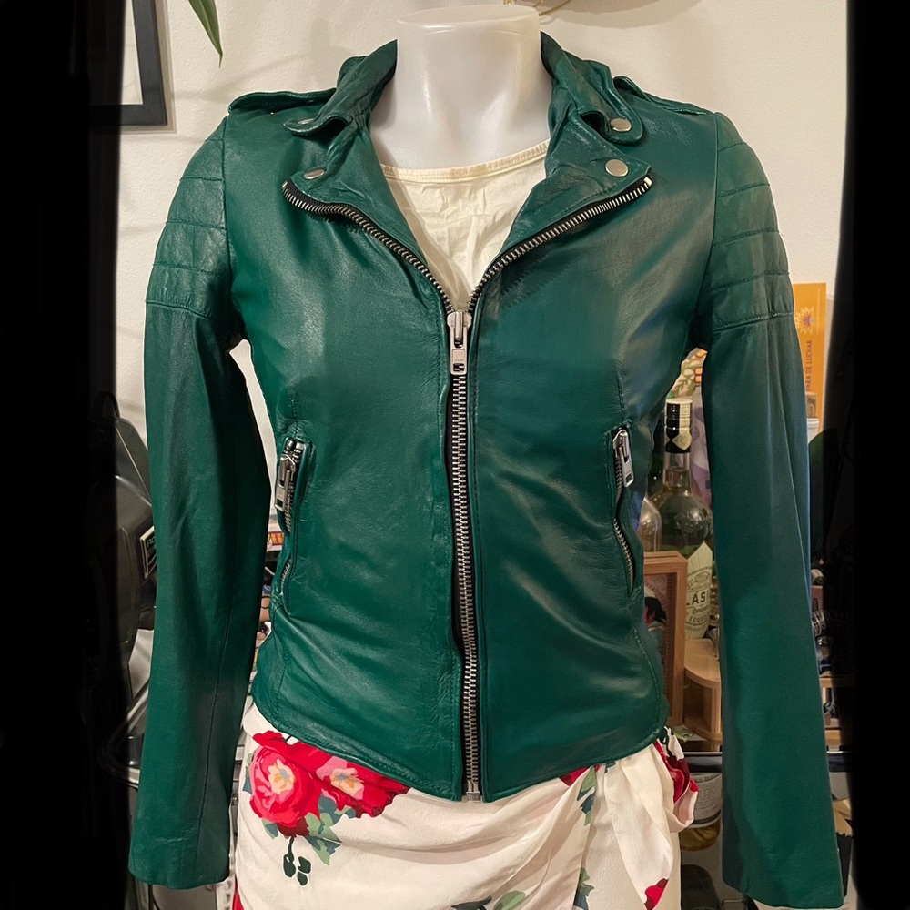 NWOT Muubaa Presley Bright Green Leather Biker Jacket sz US 4